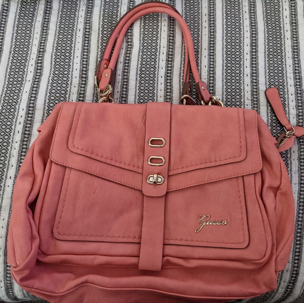 Guess handbag, light coral color, faux leather
